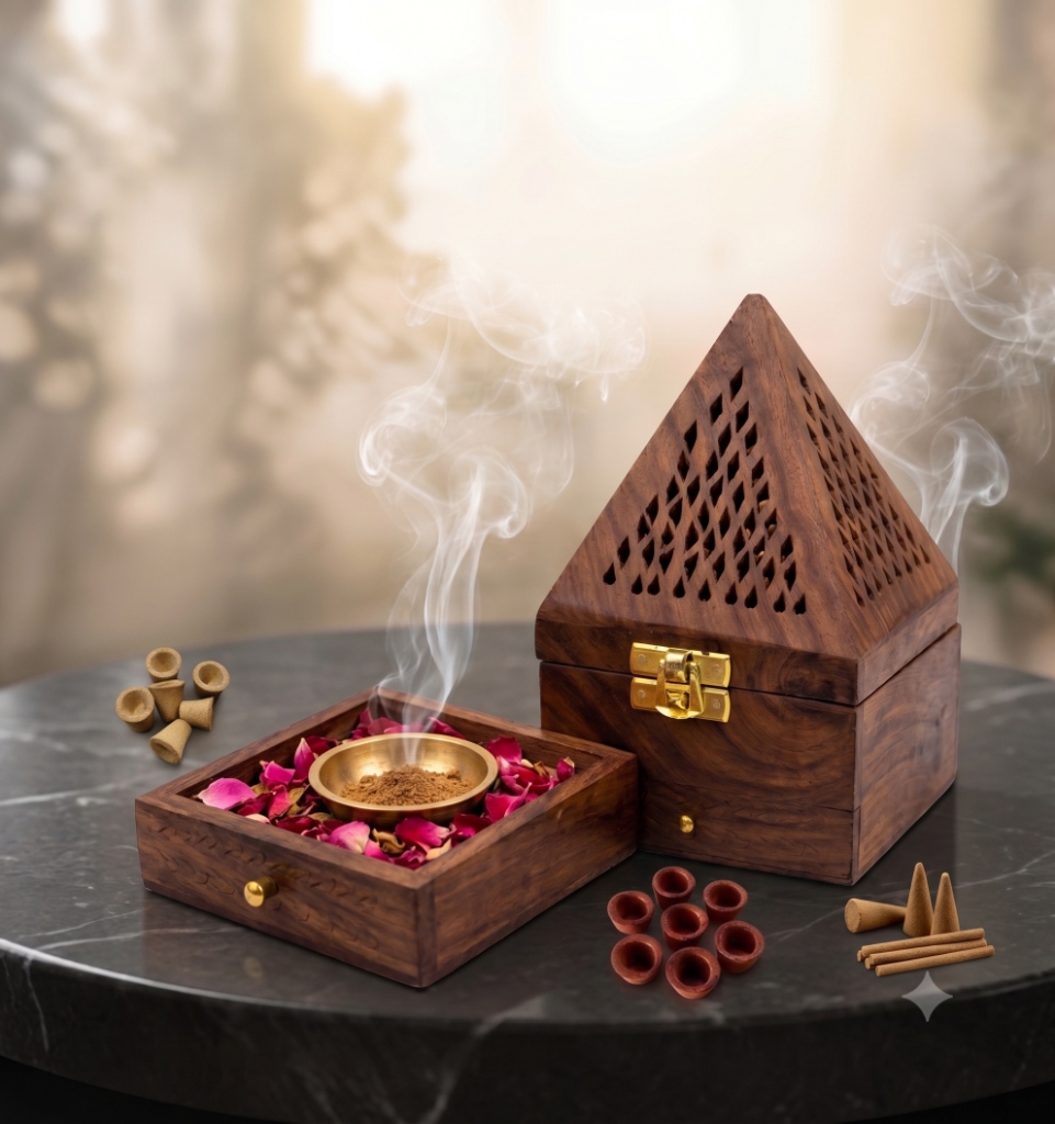 Kashthakala Handcrafted Wooden Dhoop Burner Gift Set